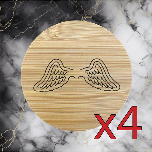 Angel Wings x4 Bamboo Coasters Drink Natural Wood Home Decor Lounge Love NEW