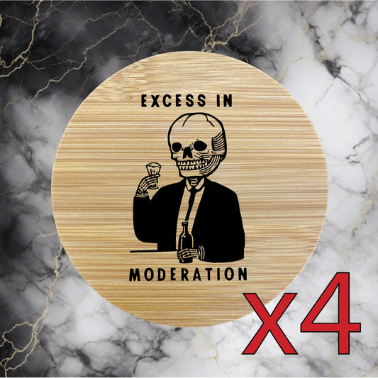 Drinking Skull x4 Bamboo Coasters Drink Natural Wood Home Decor Lounge Quote NEW