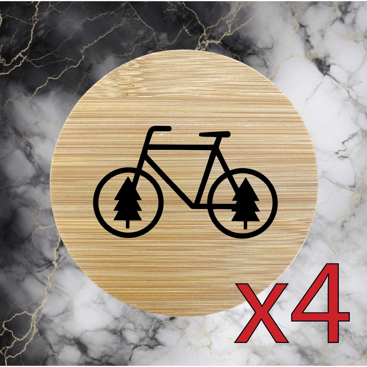 Bike Trees x4 Bamboo Coasters Drink Natural Wood Home Decor Lounge Outdoor NEW