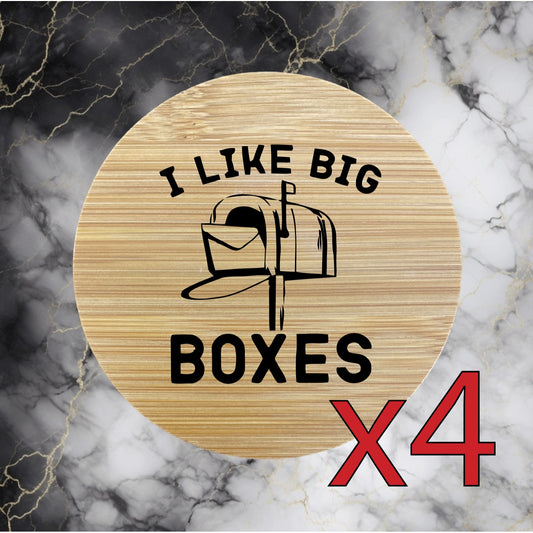 Big Boxes x4 Bamboo Coasters Drink Natural Wood Home Decor Lounge Mail Funny NEW