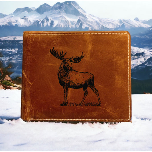 Moose Leather Wallet Bifold Premium Quality Buffalo Outdoor Wildlife Nature NEW