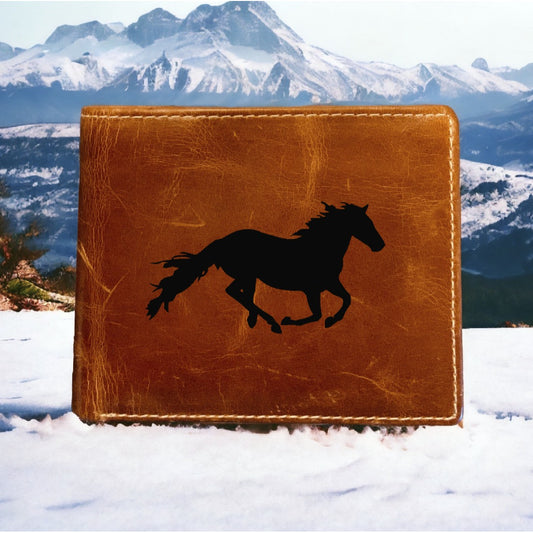 Mustang Leather Wallet Bifold Premium Quality Buffalo Horse Running Nature NEW