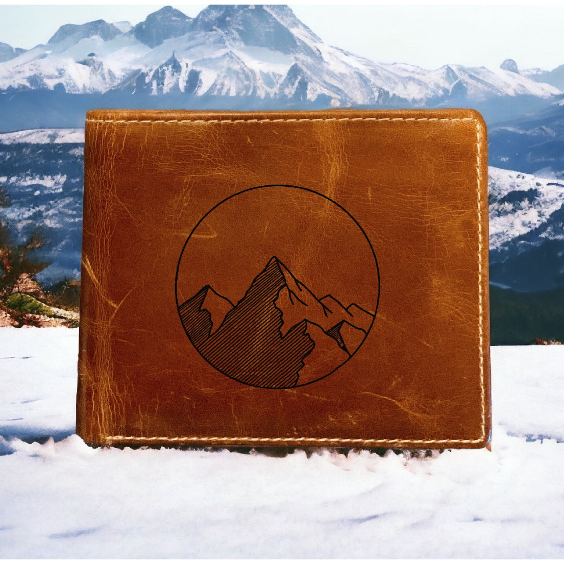 Mountain Simplistic Leather Wallet Bifold Premium Quality Buffalo Outdoor NEW