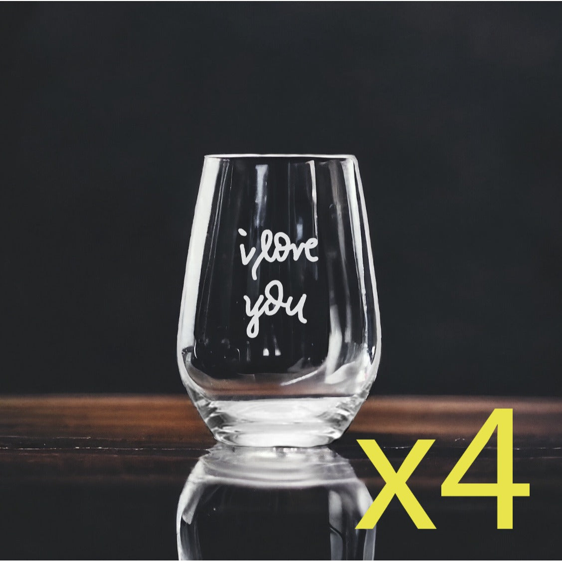 I Love You Stemless Wine Glasses x4 Premium 15 Oz Personalize Quote Gift NEW