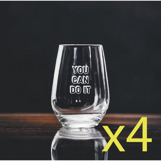 You Can Do It Stemless Wine Glasses x4 Premium 15 Oz Personalize Quote Gift NEW