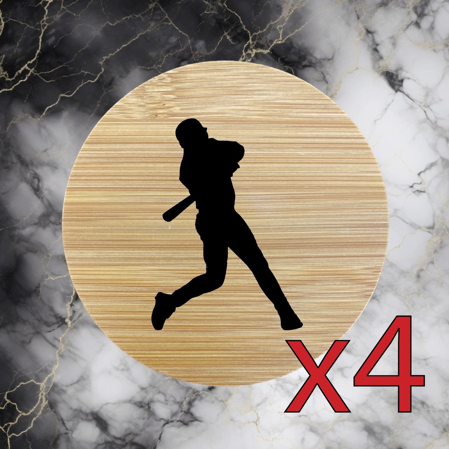 Baseball Player x4 Bamboo Coasters Drink Natural Wood Home Decor Lounge Game NEW