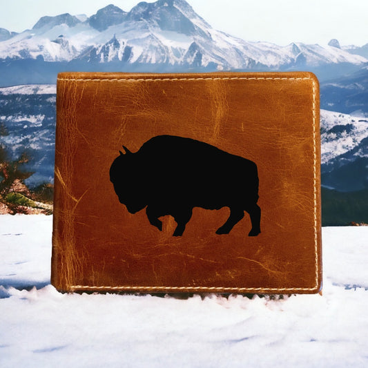 Bison Shape Leather Wallet Bifold Premium Quality Buffalo Animal NEW