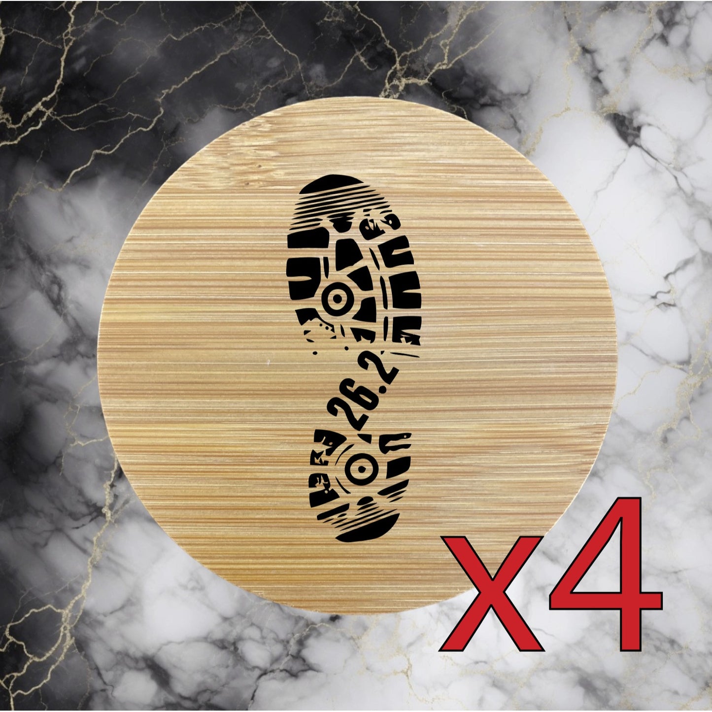 26.2 x4 Bamboo Coasters Drink Natural Wood Home Decor Lounge Marathon Run NEW