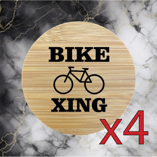 Bike XING x4 Bamboo Coasters Drink Natural Wood Home Decor Lounge Biker NEW