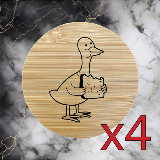 Duck Lunch x4 Bamboo Coasters Drink Natural Wood Home Decor Lounge Bread NEW