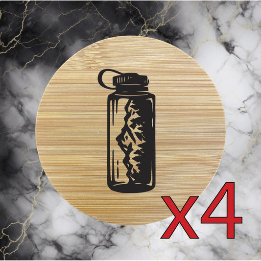 Water Bottle x4 Bamboo Coasters Drink Natural Wood Home Decor Lounge Outdoor NEW