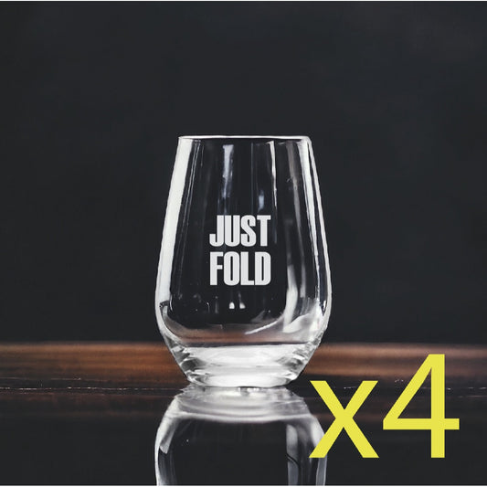 Just Fold Stemless Wine Glasses x4 Premium 15 Oz Personalize Cards Poker NEW