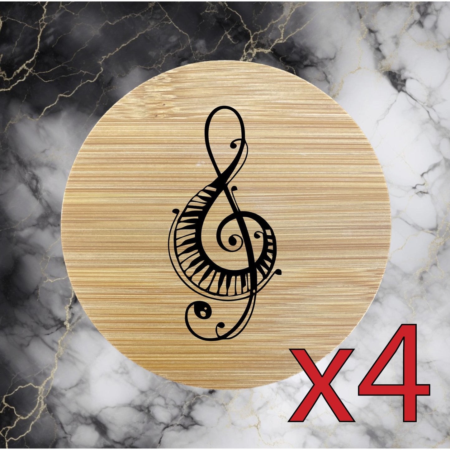 Music Note x4 Bamboo Coasters Drink Natural Wood Home Decor Lounge Keys Song NEW