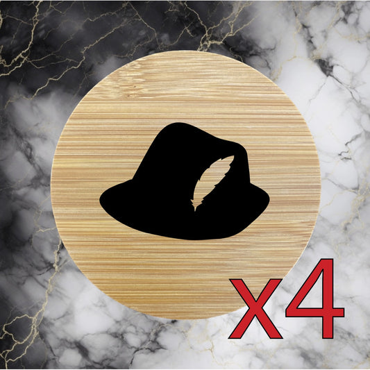 Tyrolean Hat x4 Bamboo Coasters Drink Natural Wood Home Decor Lounge German NEW