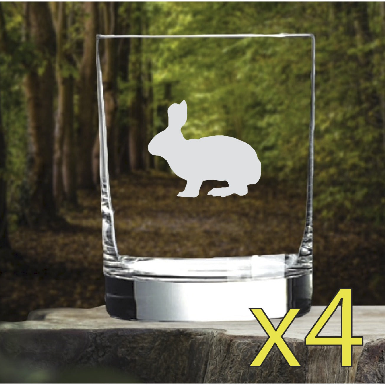 Rabbit Whiskey Glasses x4 Double 14 Oz Premium Old Fashioned Animal Outdoor NEW