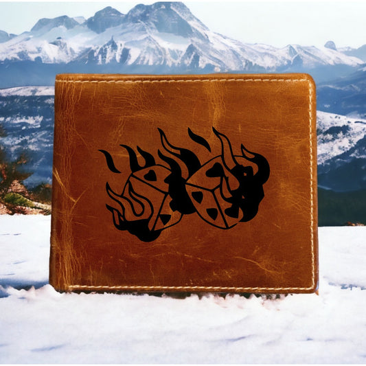 Dice Fire Leather Wallet Bifold Premium Quality Buffalo Hearts Love Flame NEW