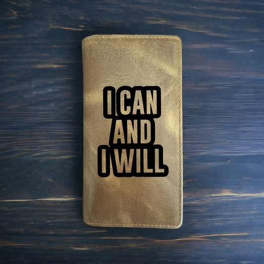 I Can I Will Rodeo Wallet Cowboy Western Buffalo Leather Premium Quote Work NEW