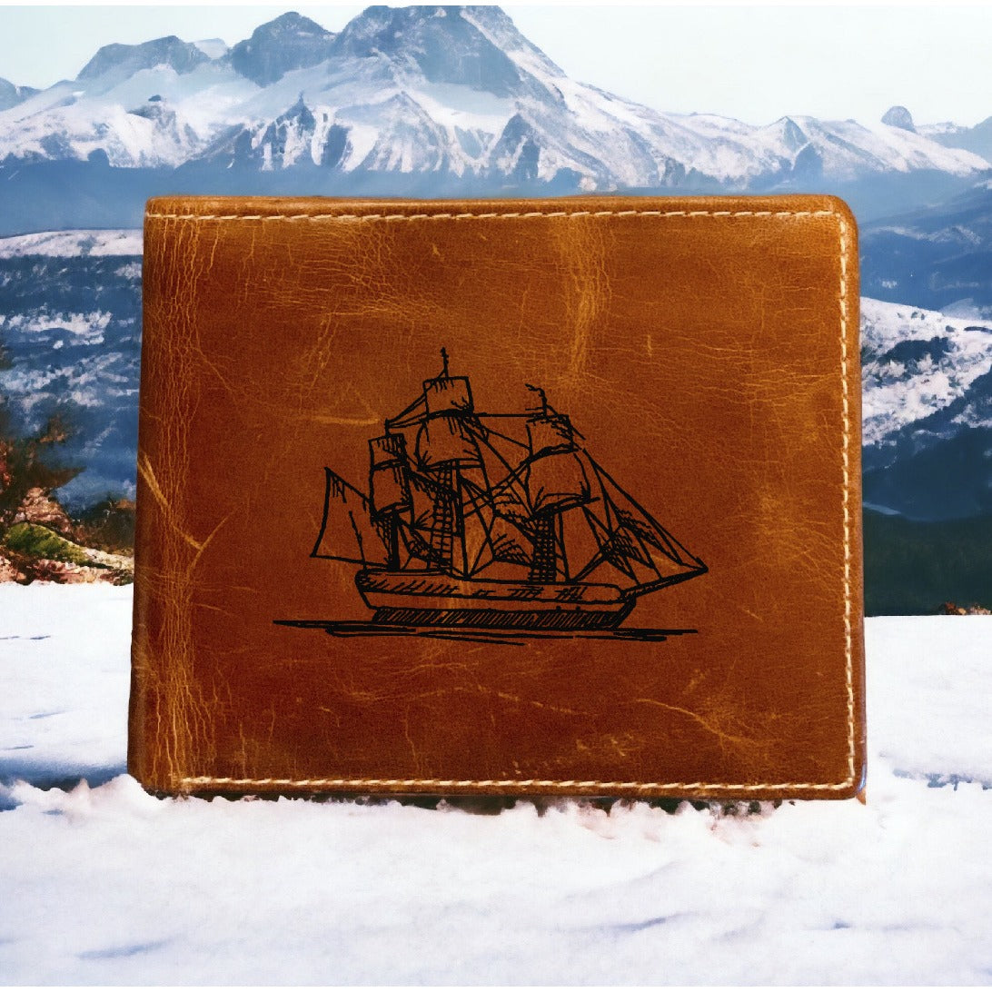 Ship Sailing Leather Wallet Bifold Premium Quality Buffalo Nautical Ocean NEW