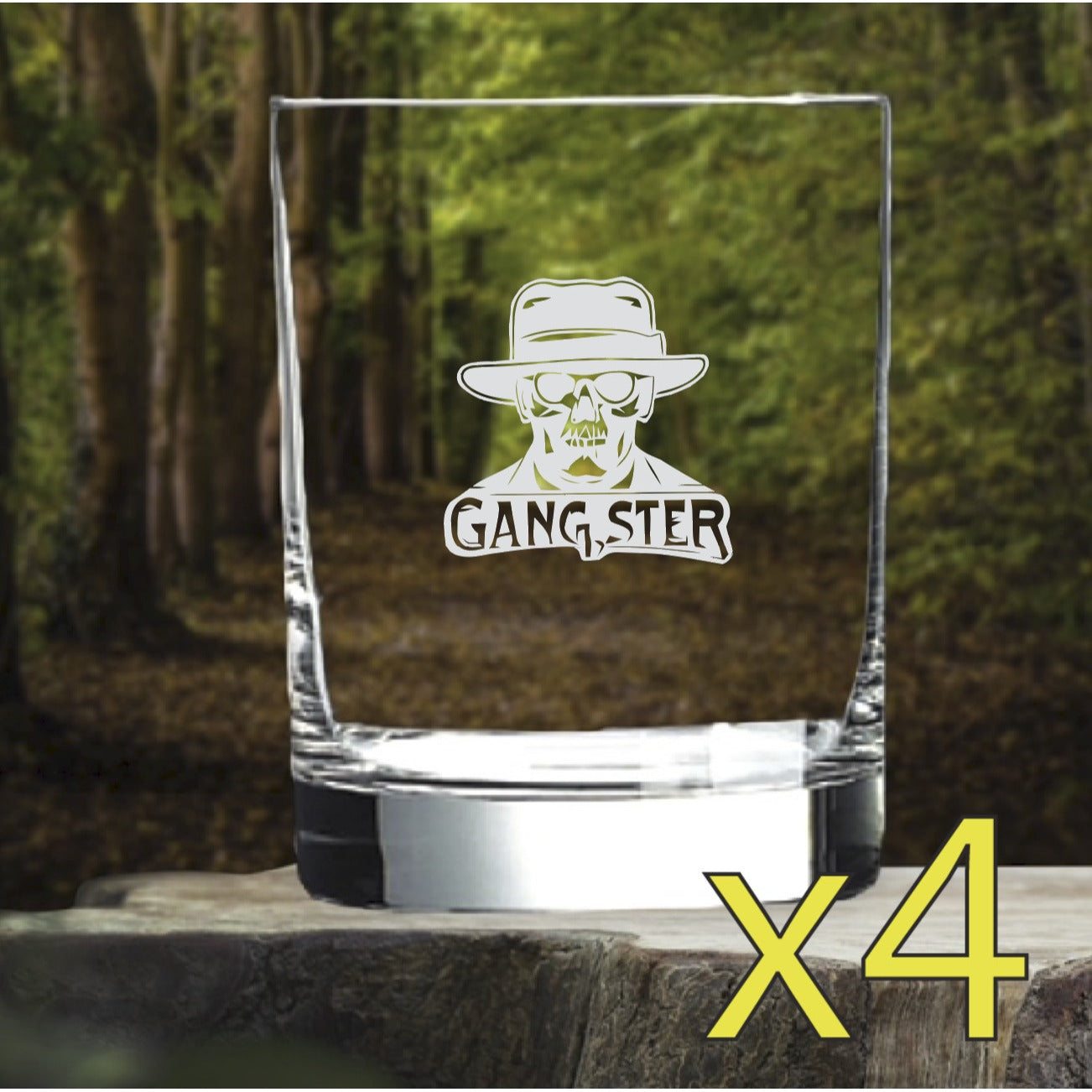 Gangster Skull Whiskey Glasses x4 Double 14 Oz Premium Old Fashioned Bones NEW