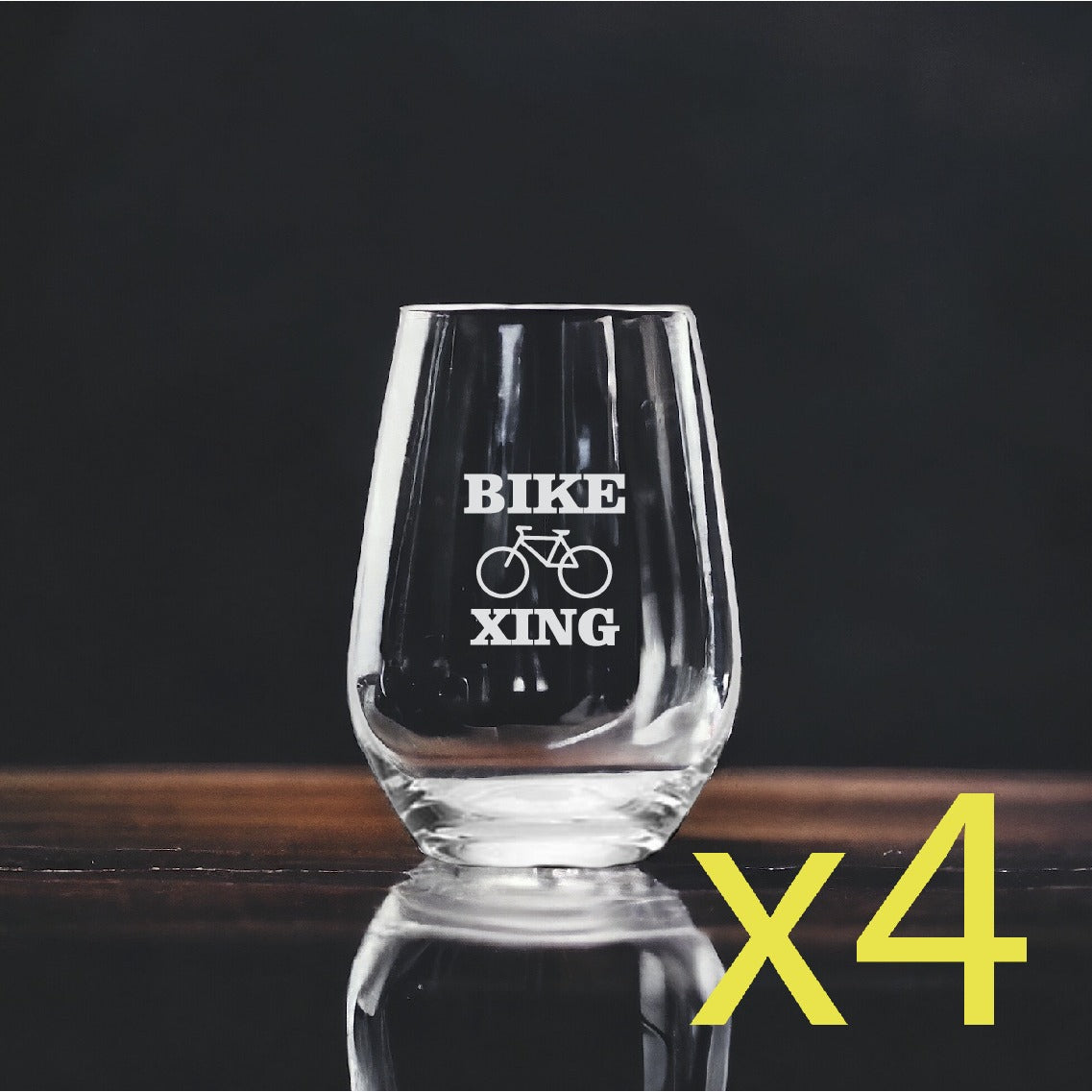 Bike XING Stemless Wine Glasses x4 Premium 15 Oz Personalize Travel Bicycle NEW