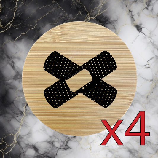 Bandage x4 Bamboo Coasters Drink Natural Wood Home Decor Lounge Cut Wound NEW