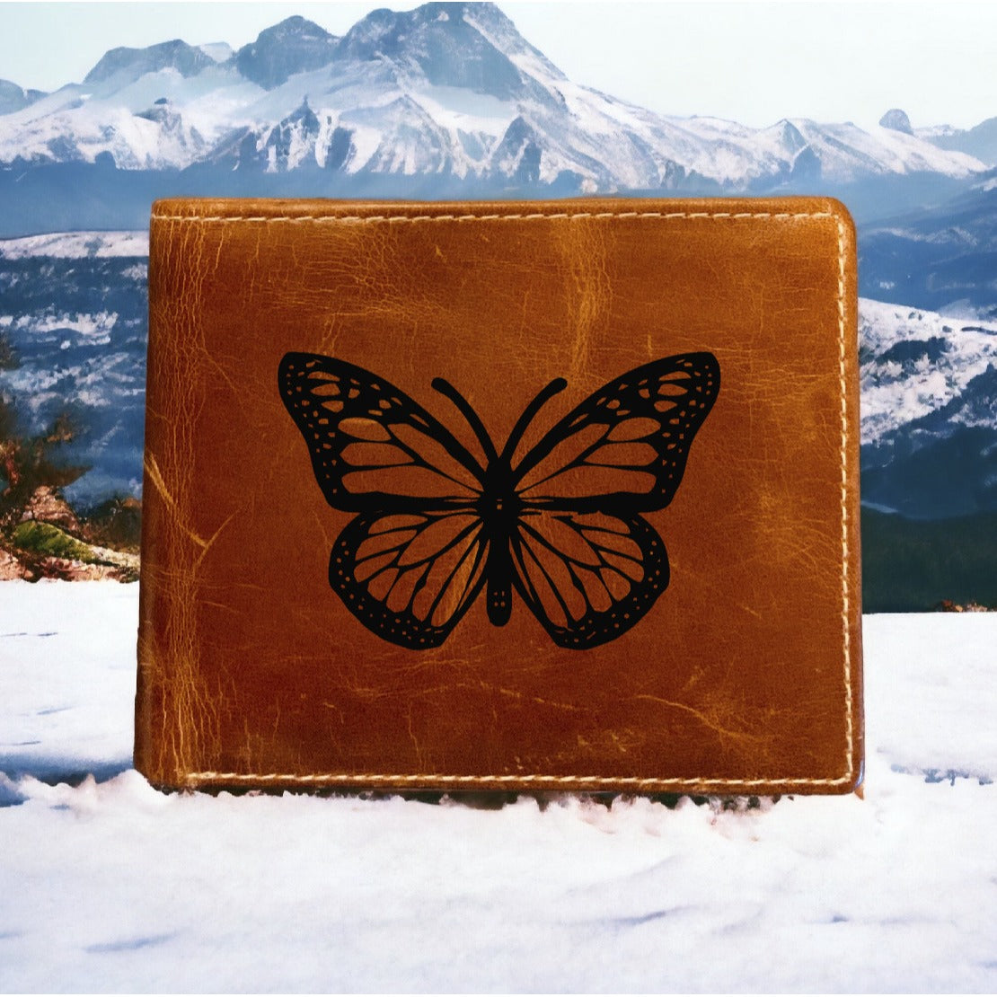 Monarch Butterfly Leather Wallet Bifold Premium Quality Buffalo Animal NEW