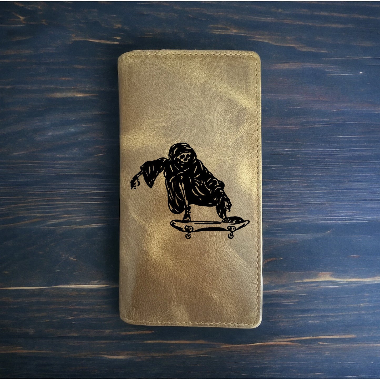 Grim Reaper Rodeo Wallet Cowboy Western Buffalo Leather Premium Skater Skull NEW