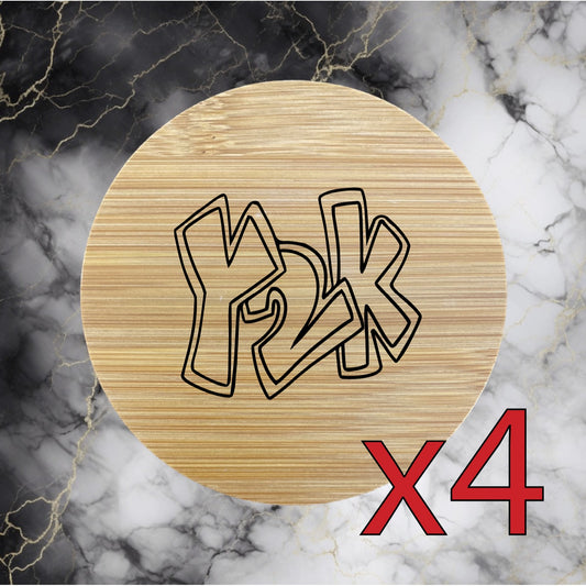 Y2K x4 Bamboo Coasters Drink Natural Wood Home Decor Lounge 2000 Gift NEW