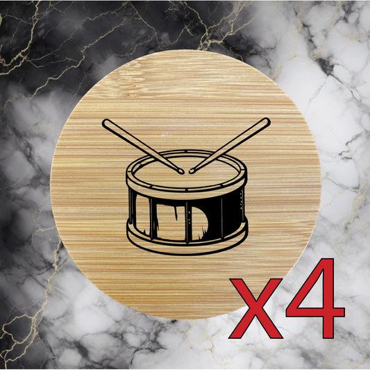 Snare Drum x4 Bamboo Coasters Drink Natural Wood Home Decor Lounge Band Gift NEW