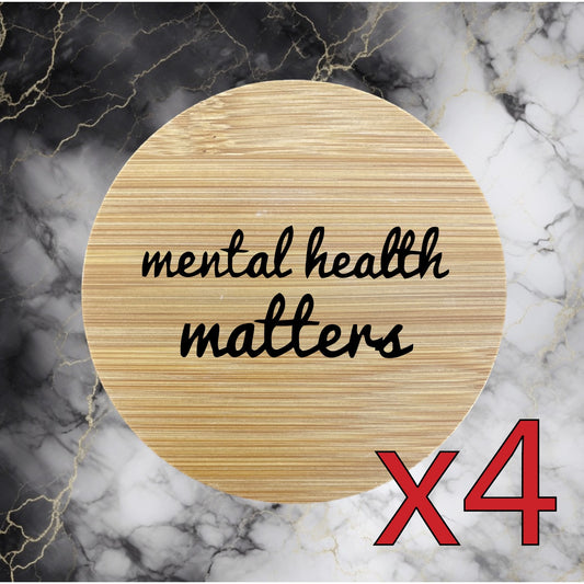 Mental Health x4 Bamboo Coasters Drink Natural Wood Home Decor Lounge Mind NEW