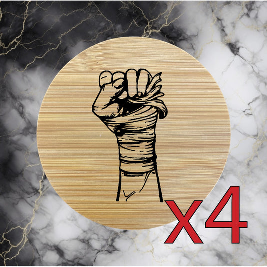 Fighter x4 Bamboo Coasters Drink Natural Wood Home Decor Lounge Gym Boxing NEW