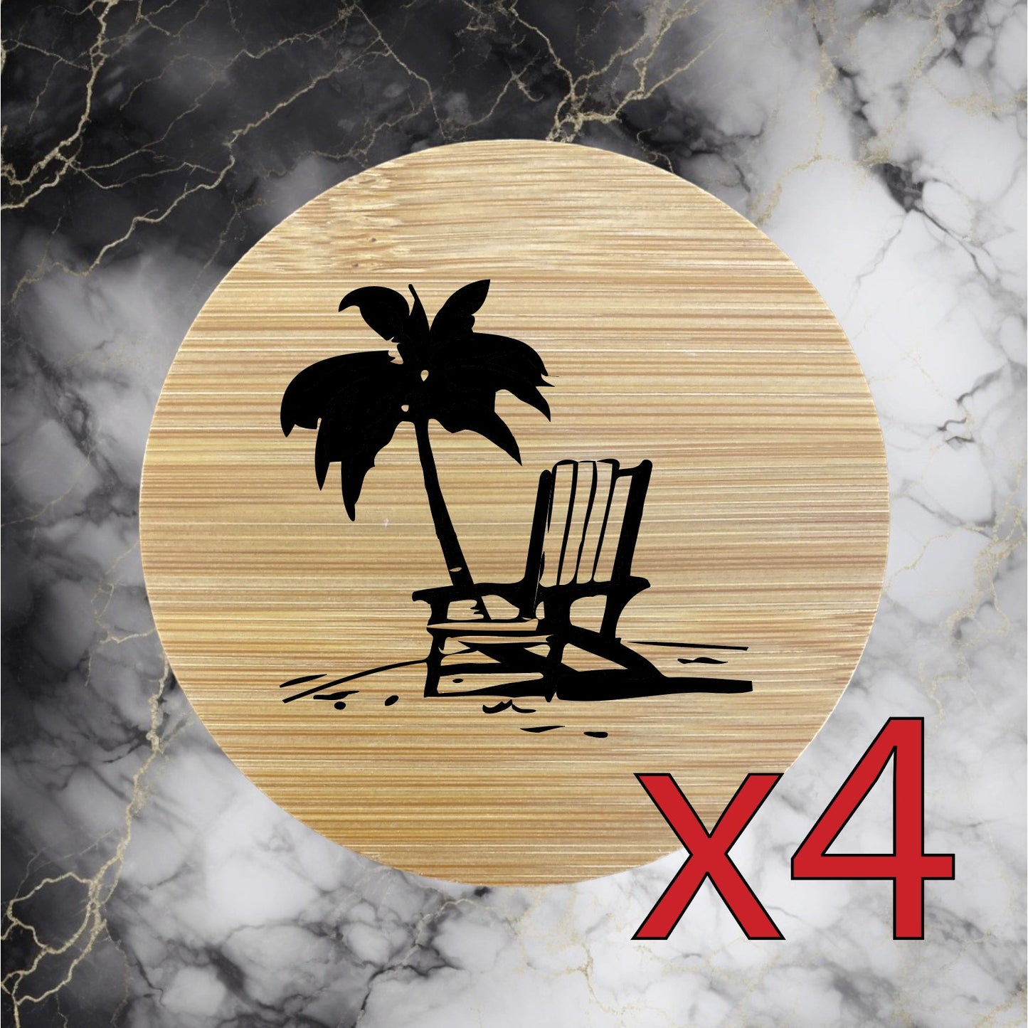 Beach Chair x4 Bamboo Coasters Drink Natural Wood Home Decor Lounge Palm NEW