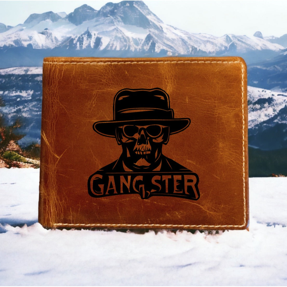 Gangster Skull Leather Wallet Bifold Premium Quality Buffalo Bones Film NEW