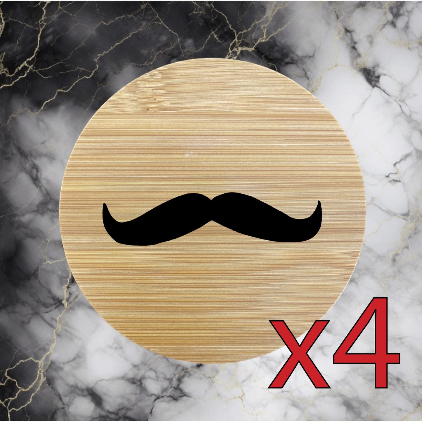 Mustache x4 Bamboo Coasters Drink Natural Wood Home Decor Lounge Hair Fancy NEW