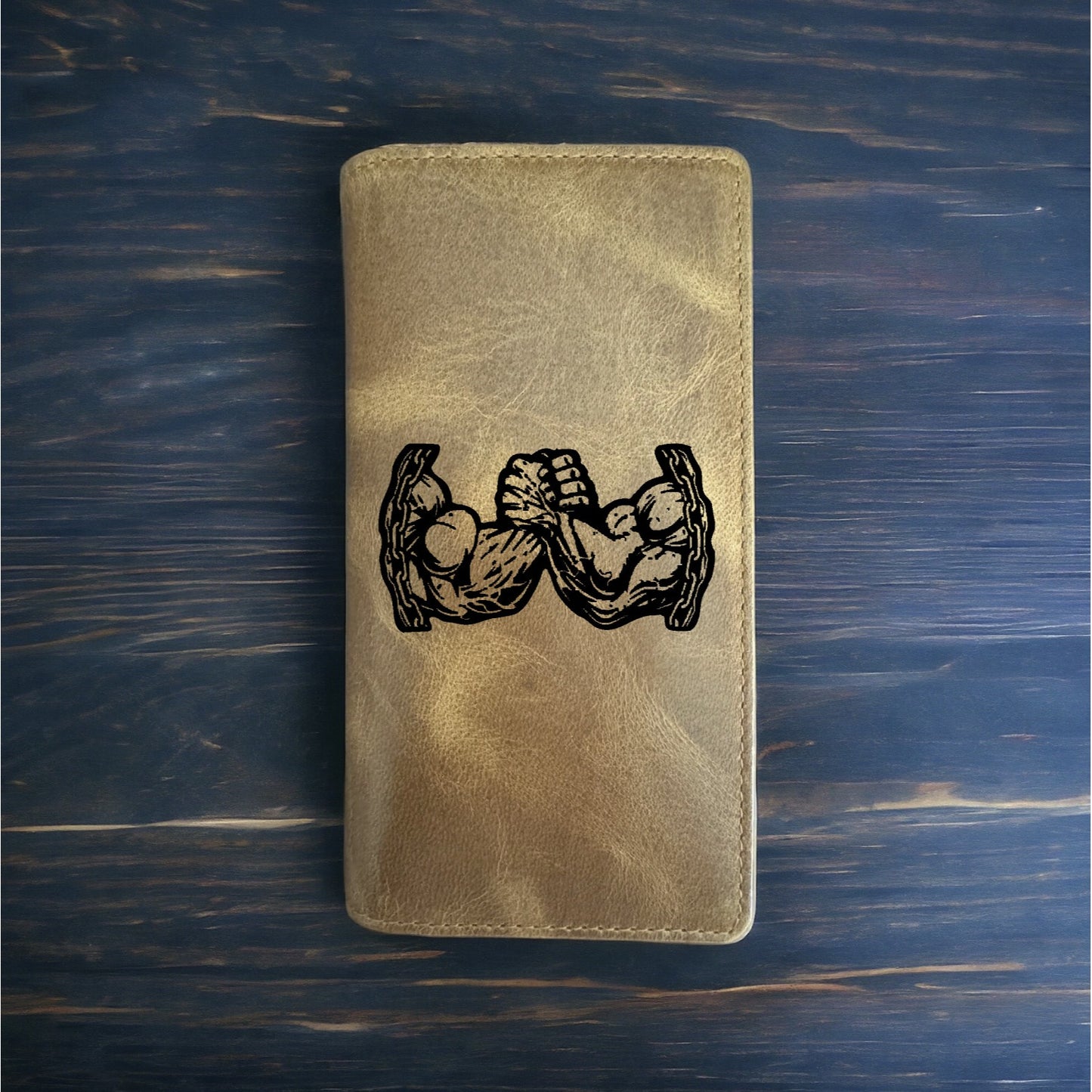 Arm Wrestle Rodeo Wallet Cowboy Western Buffalo Leather Premium Sport Gym NEW