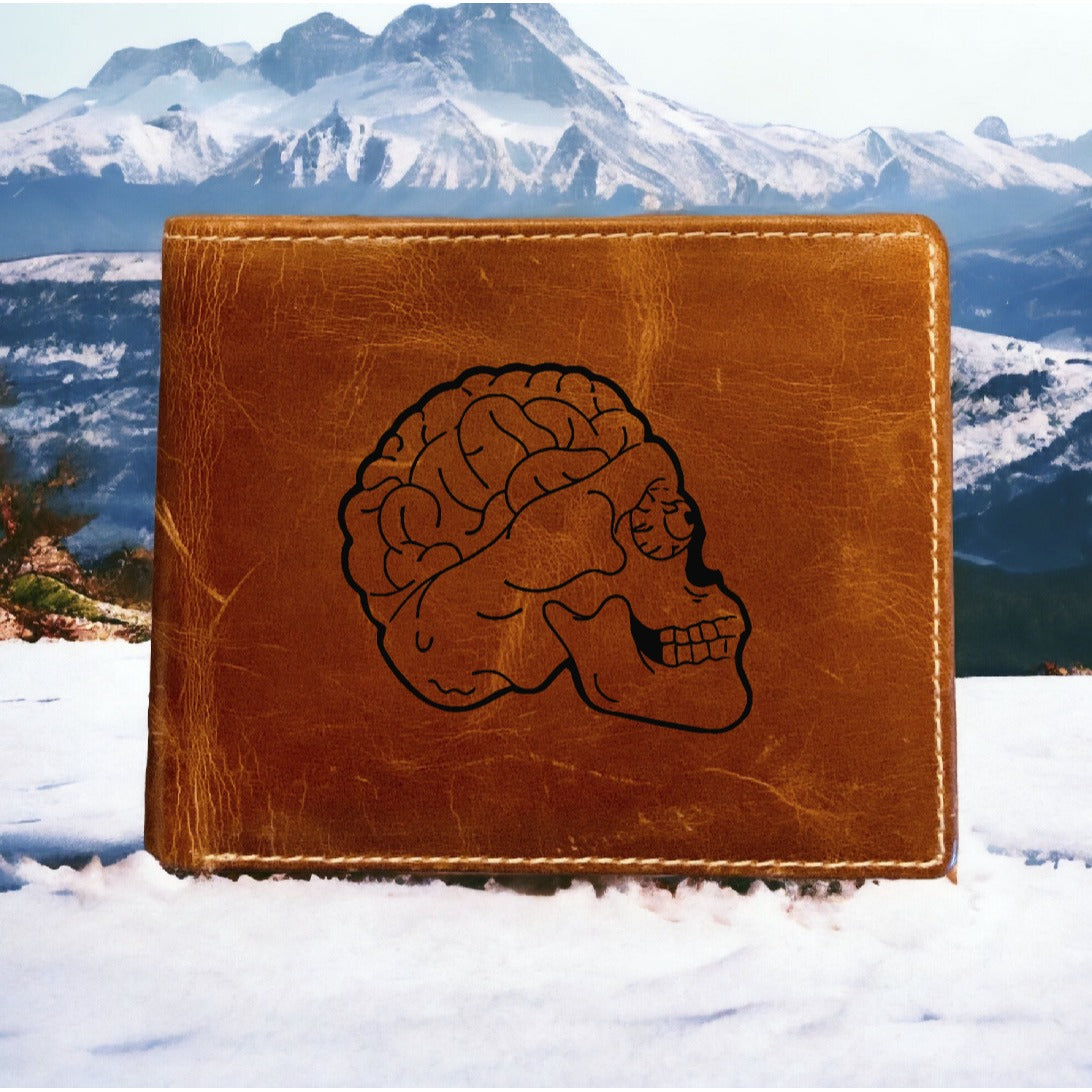 Skull Brain Leather Wallet Bifold Premium Quality Buffalo Horror Scary NEW