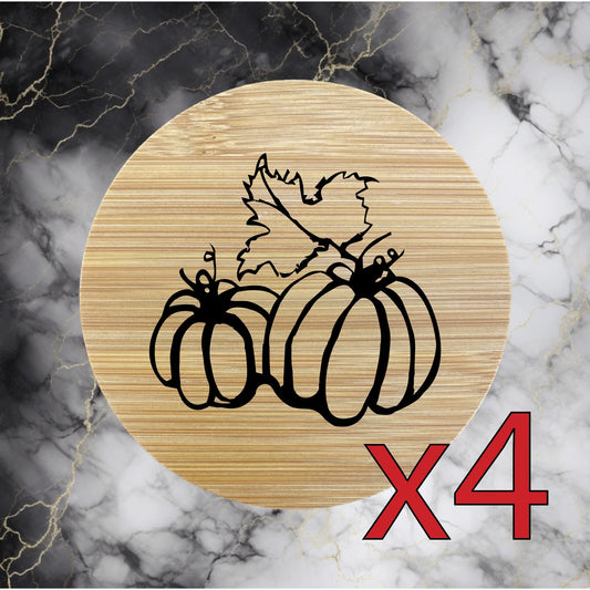 Pumpkin x4 Bamboo Coasters Drink Natural Wood Home Decor Lounge Food Seed NEW