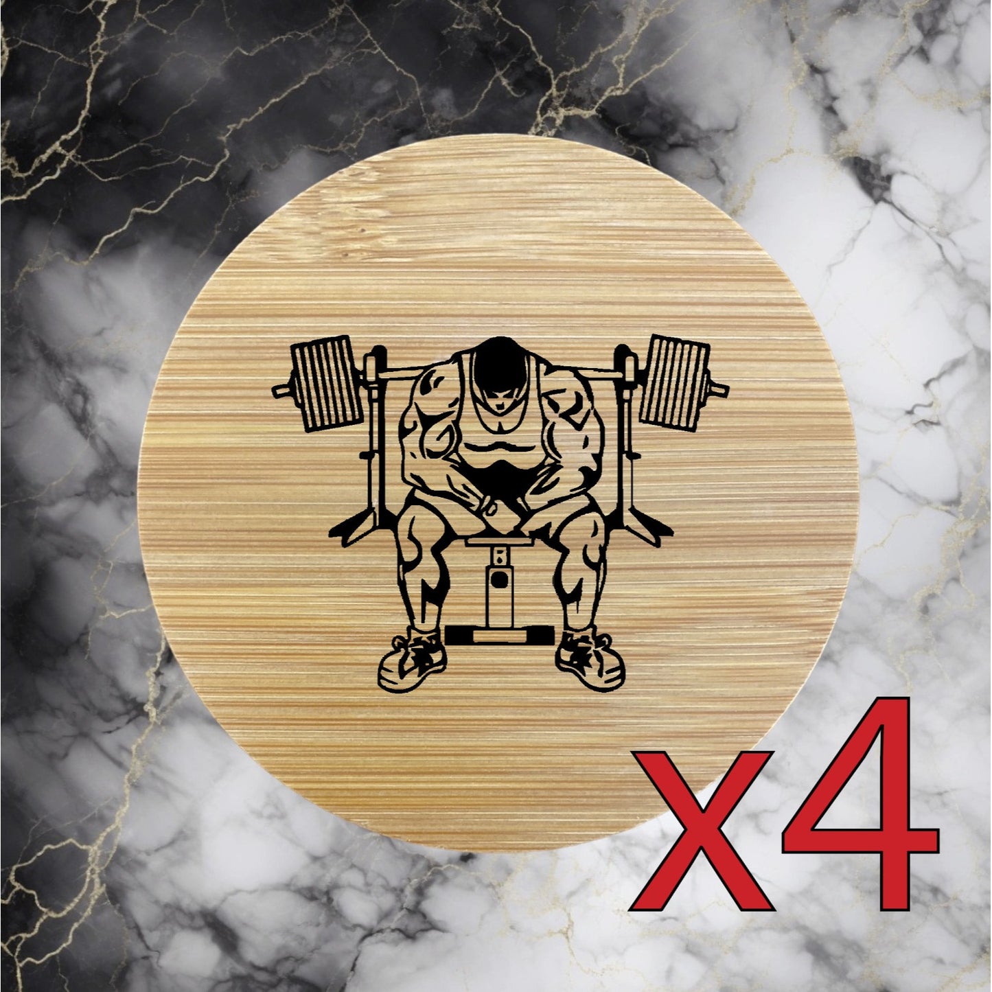 Bench Press x4 Bamboo Coasters Drink Natural Wood Home Decor Lounge Gym NEW