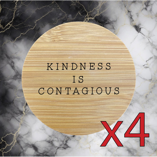 Kindness x4 Bamboo Coasters Drink Natural Wood Home Decor Lounge Quote NEW