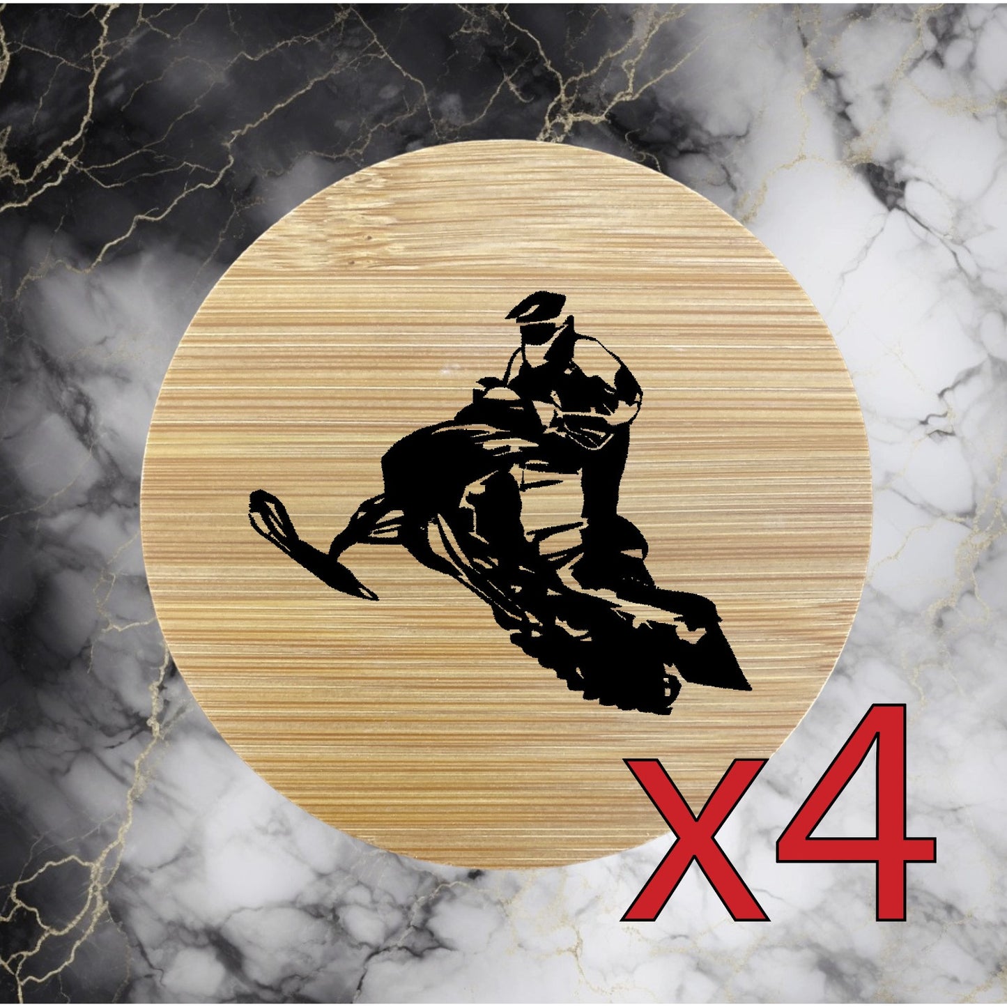 Snowmobile x4 Bamboo Coasters Drink Natural Wood Home Decor Lounge Winter NEW