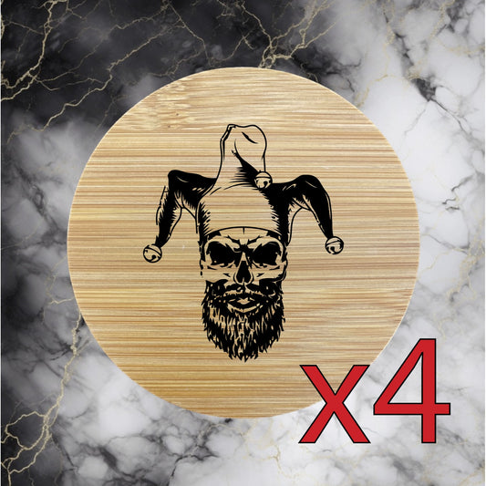 Skull Jester x4 Bamboo Coasters Drink Natural Wood Home Decor Lounge Joker NEW