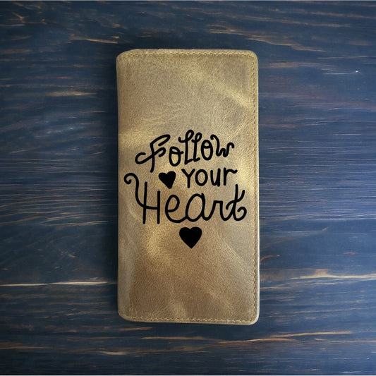 Follow Your Heart Rodeo Wallet Cowboy Western Buffalo Leather Premium Quote NEW