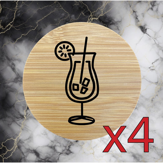 Drink x4 Bamboo Coasters Drink Natural Wood Home Decor Lounge Pool Beach NEW