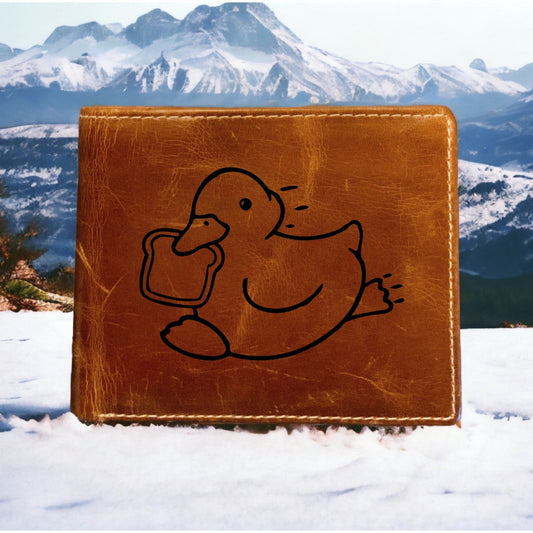 Duck Bread Leather Wallet Bifold Premium Quality Buffalo Animal Run Funny NEW