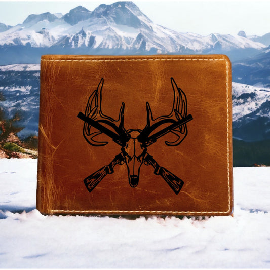 Deer Skull Leather Wallet Bifold Premium Quality Buffalo Hunting Outdoor NEW