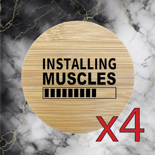 Installing Muscles x4 Bamboo Coasters Drink Natural Wood Home Decor Lounge NEW