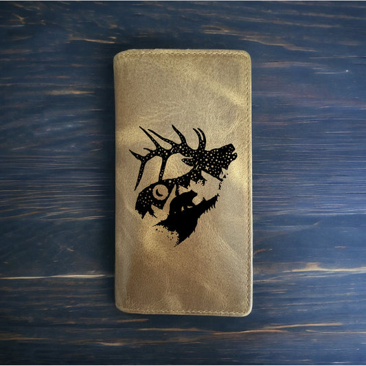 Elk Rodeo Wallet Cowboy Western Buffalo Leather Premium Bear Outdoor Wild NEW