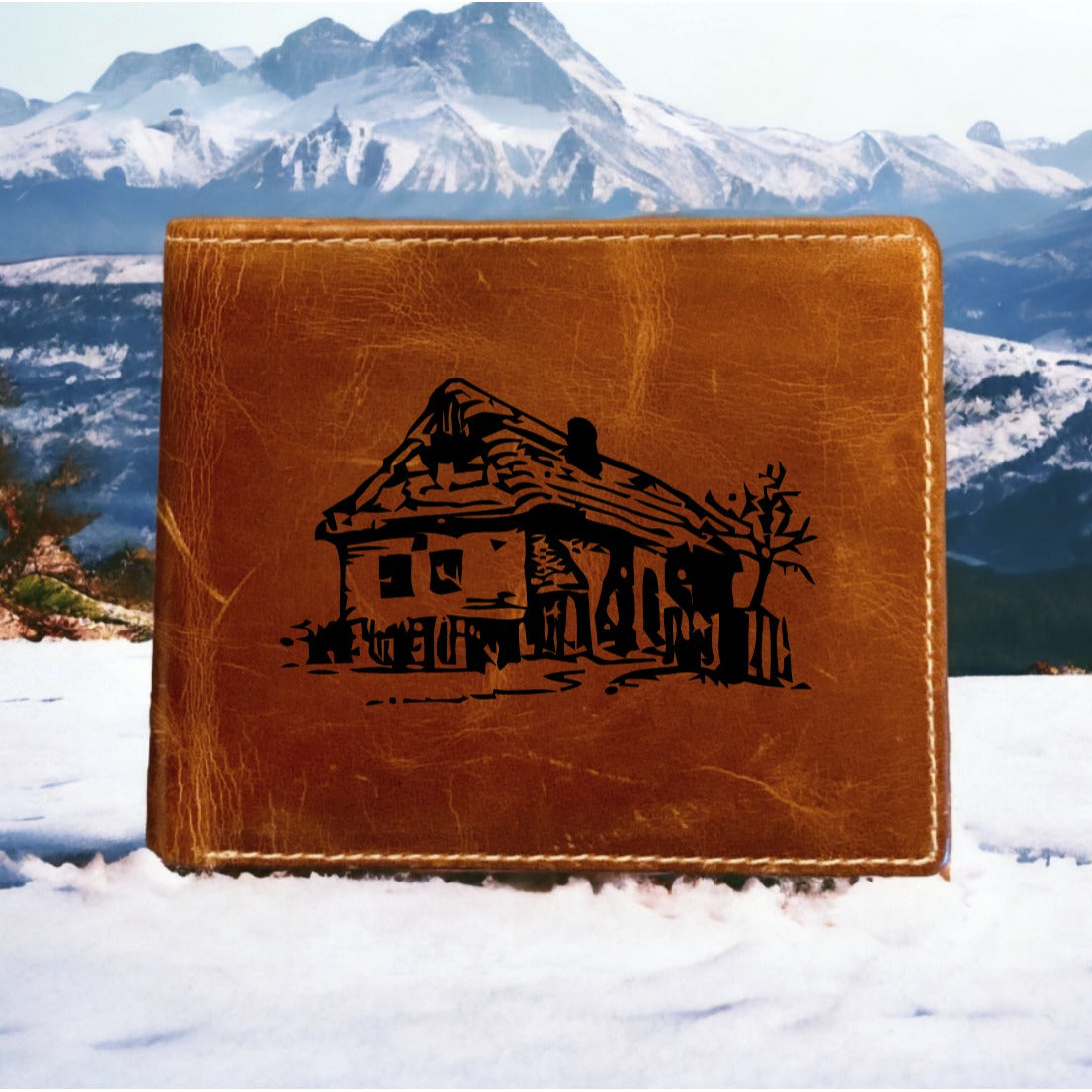 Cabin Cottage Leather Wallet Bifold Premium Quality Buffalo Outdoor Nature NEW