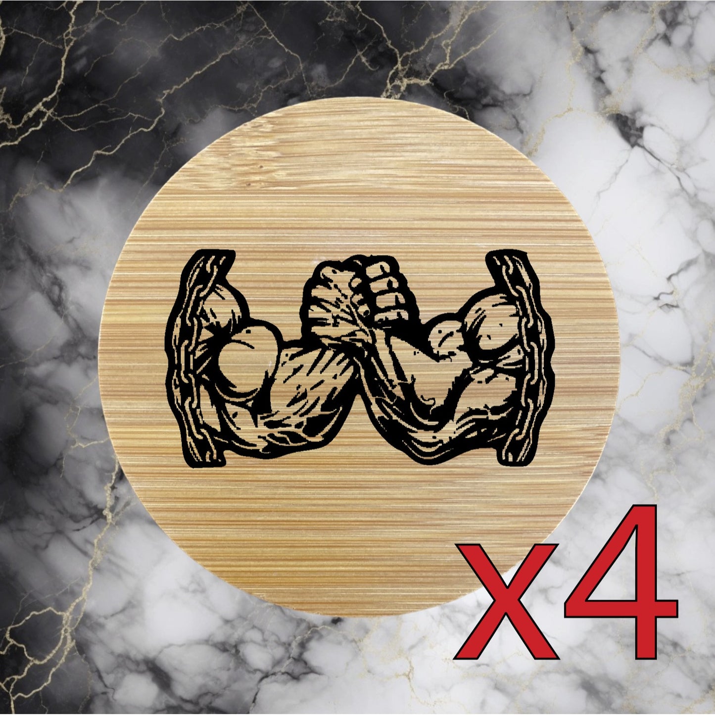 Arm Wrestle x4 Bamboo Coasters Drink Natural Wood Home Decor Lounge Sport NEW