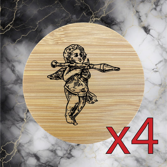 Cupid x4 Bamboo Coasters Drink Natural Wood Home Decor Lounge RPG Love Funny NEW